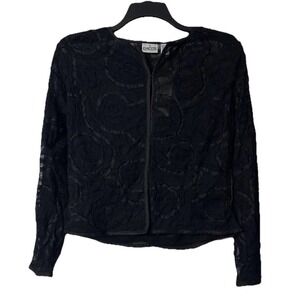 NWT Chicos City Swirl Genevieve Womens Black Lightweight Silk Jacket Top Size 1‎